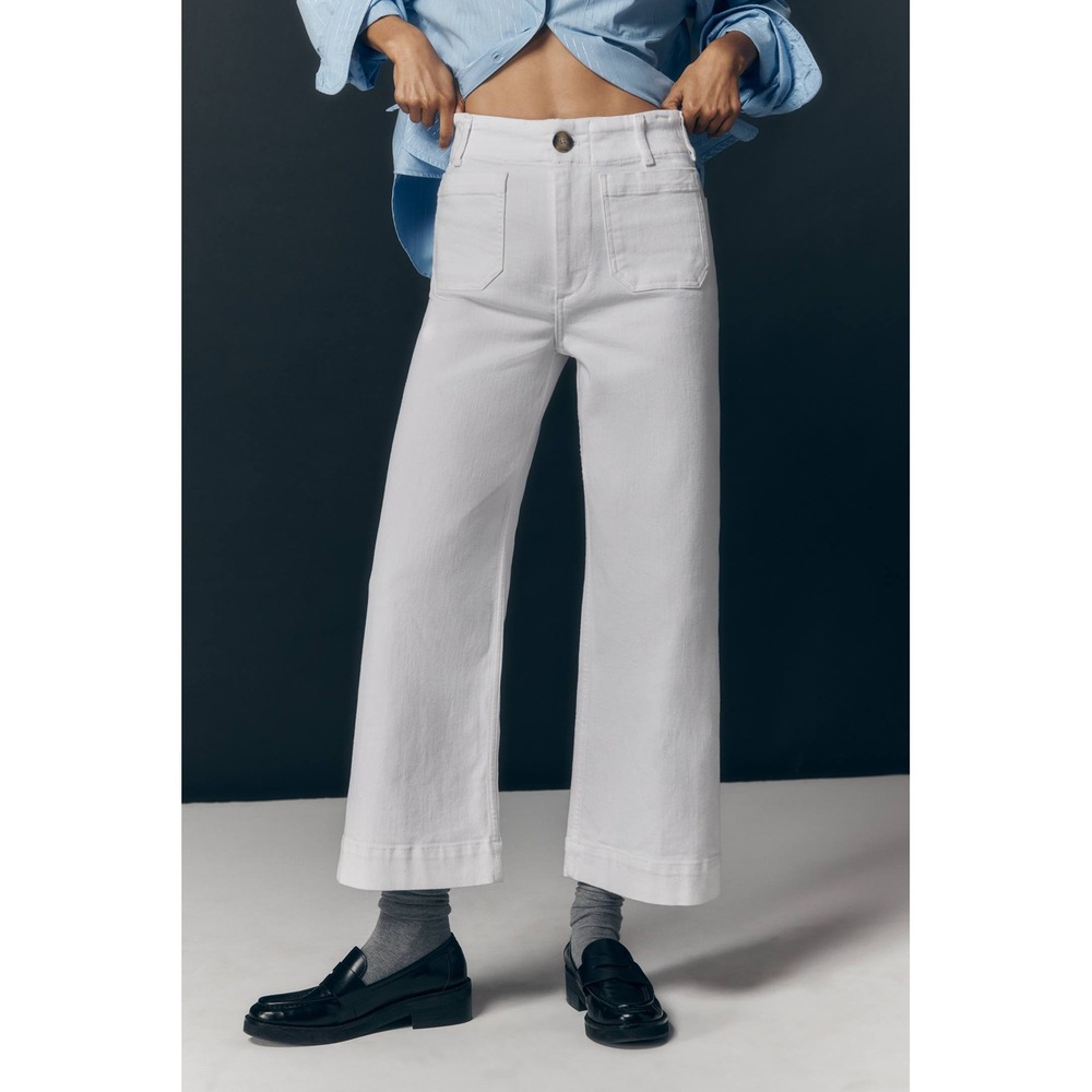 Maeve Anthropologie The Colette Wide Leg Crop Pants White Denim Size 27